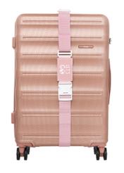 Luggage belt in pink color AW-011-0002-5D(W26), product view from the front on a suitcase on a white background.