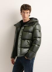 Men's green quilted jacket with hood KURMT-0340-8B(Z26)
