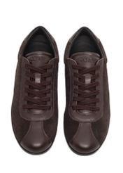 Dark brown women's leather sneakers BUTYD-1293-1I(Z26) - product view from above, on a white background.