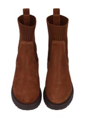 Light brown suede women's Chelsea boots BUTYD-1194-1G(Z26), front product view, on white background.