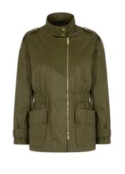 Olive colored women's jacket with a ribbed hem KURDT-0354-57(W22)-06