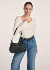Black shoulder shopper bag TOREC-0885B-99(Z25), front view of the product on a model, half of the silhouette visible.