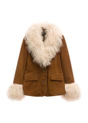 Women's cognac leather jacket KURDS-0633-1F(Z26), front view on a white background.