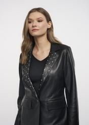 Women's black leather jacket with rivets KURDS-0389-1260(Z22)-02