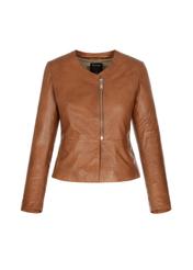 Women's cognac leather jacket KURDS-0232-1228(Z23)-03