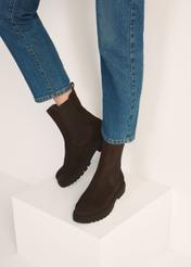 Women's brown leather Chelsea boots BUTYD-1010A-89(Z25), product view on model's feet against a light background.