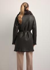 Women's brown double-sided leather sheepskin coat KOZDS-0090-1393(Z25), back view of the product on the model. Half of the silhouette visible.