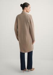 Women's camel cardigan KARDT-0041-1D(W26), back view of the product on the model. Full body visible.
