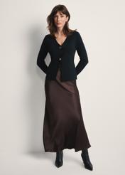 Women's black viscose and nylon cardigan KARDT-0056-99(Z25), front view of the product on the model. Full body visible.