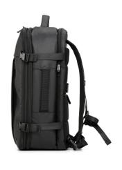 Black large travel backpack TORMN-0409-99(W26) - side product view, on white background.