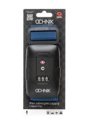 Navy blue luggage belt AW-011-004-7D(W26), product view with packaging on white background.