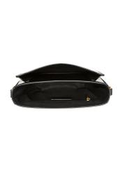Small black women's messenger bag with a decorative clasp TOREC-1243-9F(Z26) - product view from above, on a white background.