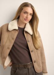 Camel short women's sheepskin coat KOZDP-0016-1D(Z26)