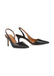 Black leather pumps with a cut-out heel BUTYD-1078A-99(W26), diagonal product view on a white background.