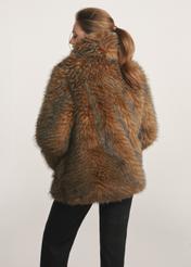 Brown women's fur coat FUTDP-0059-15(Z25), product view from the back on the model. Half of the silhouette visible.