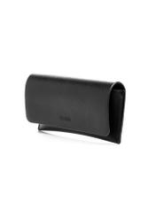 Black imitation leather glasses case POREC-0434-99(W26), diagonal product view on white background.