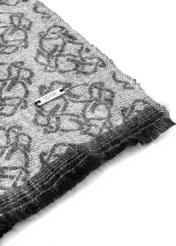 Large gray women's scarf with monogram SZADT-0130A-91(Z25), close-up of the product detail, view on a white background.