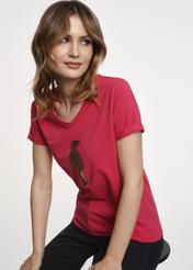 Pink Women's T-shirt with oriole applique TSHDT-0116-31(Z23)-01