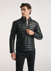 Black men's leather jacket insulated KURMS-0379-3358(Z25), product visible from the back on the model, half of the silhouette visible.-02