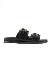 Black women's leather flip-flops BUTYD-1161-99(W25), product visible from the side on a white background.