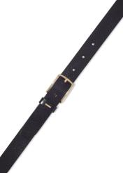 Black leather women's belt with embossing PASDS-0358-9F(Z26) - close-up detail, on white background.