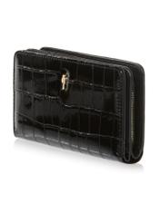 Black croco women's wallet POREC-0353A-9G(Z26) diagonal product view on white background.