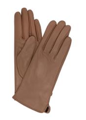 Women's beige leather gloves REKDS-0001-81(Z24)-01