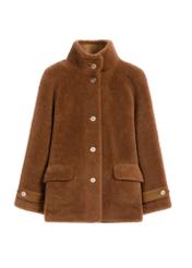 Women's woolen fur coat in camel color FUTDW-0032-24(Z25), front product view on white background.