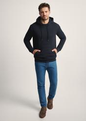Men's black hoodie BLZMT-0073-99(Z25), front product view on model. Full body visible.