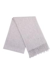 Gray women's scarf with fringes SZADT-0209-91(Z25), front view of the folded product on a white background.