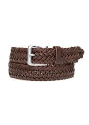 Brown braided men's belt PASMS-0283-1I(W26) - front product view, on white background.