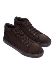 Dark brown suede men's shoes BUTYM-0582-1I(Z26), diagonal product view on white background.