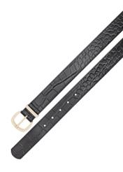 Black croco leather women's belt PASDS-0322-9G(W26), top view of the product on a white background.