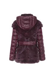 Bordowe futro damskie z kapturem naturalne FUTDT-0023-5513(Z20)-03