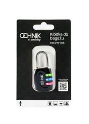 Black combination padlock AW-015-0005-99(W26), front view of the product in the packaging on a white background.