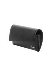 Black leather glasses case PORES-1014R-9I(Z26), diagonal product view on white background.