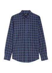 Navy blue men's checked shirt KOSMT-0333-68(Z25), front product view on white background.