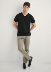 Men's dark beige trousers SPOMT-0121-1K(W26) - front view of the product, on a model, against a light background. Full silhouette visible.