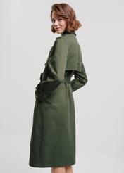 Women's green coat with belt KURDT-0512-54(W24)-02