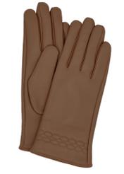 Beige women's leather gloves REKDS-0024-1B(Z26) - product view from above, on a white background.