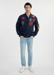 Navy men's TOP GUN KURMT-0381-69(W25) pilot jacket - front view on a model on a white background. Full silhouette visible.