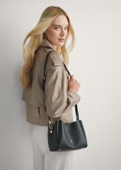 Black women's shoulder bag TOREC-1182-99(W26) - product view slightly diagonal on model, against a light background. Half of the silhouette visible.