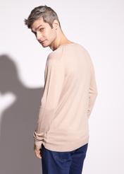 Beige men's basic sweater SWEMT-0127-81(W23)-03