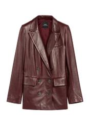 Burgundy women's leather jacket KURDS-0556-2869(Z25), product view from the front on a white background.