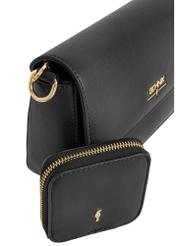 Black women's messenger bag with chain TOREC-0767C-99(Z25) - close-up of details on white background.