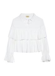 Women's white blouse with ruffles BLUDT-0198-12(Z25) - front product view on white background.