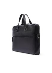 Black leather laptop bag TORMS-0496-99(W26) - diagonal product view, on white background.