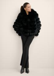 Women's black fur coat with collar FUTDF-0100-99(Z26), front view of the product on a model. Full body visible.