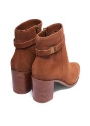 Cognac suede women's ankle boots with logo BUTYD-1214-1F(Z26), product view from the back on a white background.