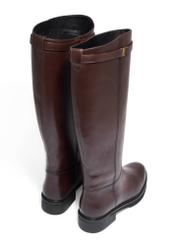Dark brown leather women's boots BUTYD-1285-1I(Z26), product view from the back on a white background.